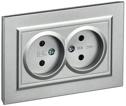 IEK Brite алюминий розетка 2-я без заземления, со шторками, 10А в сборе BR-R23-10-K47-F - фото 73817