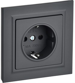 IEK Brite графит розетка с заземлением и шторками, 16А в сборе BR-R14-16-K53-F - фото 73839