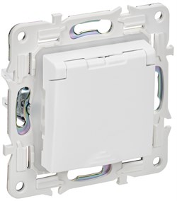 IEK SKANDY Арктический белый Розетка с/з с защитными шторками и крышкой 16А IP44 SK-R11W SK-R16-16-44-K01 - фото 73918