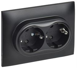 IEK SKANDY Черный Розетка 2-ая с/з с защитными шторками 16А в сборе SK-R07Bl SK-R24-16-K02-F - фото 73925