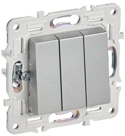 IEK SKANDY Серебряный Выключатель 3-клавишный 10А SK-V11S SK-V30-0-10-K23 - фото 73995