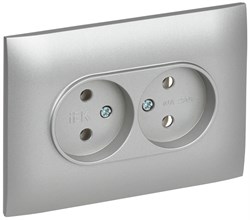 IEK SKANDY Серебряный Розетка 2-ая б/з 10А в сборе SK-R10S SK-R20-10-K23-F - фото 74060