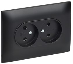 IEK SKANDY Черный Розетка 2-ая б/з с защитными шторками 10А в сборе SK-R09Bl SK-R23-10-K02-F - фото 74066