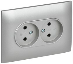 IEK SKANDY Серебряный Розетка 2-ая б/з с защитными шторками 10А в сборе SK-R09S SK-R23-10-K23-F - фото 74072