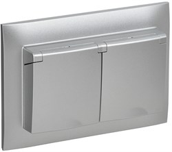IEK SKANDY Серебряный Розетка 2-ая с/з с крышкой 16А в сборе IP44 SK-R12S SK-R26-16-44-K23-F - фото 74088