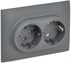 IEK SKANDY Серый Розетка 2-ая с/з без защитных шторок 16А в сборе SK-R08Gr SK-R21-16-K03-F - фото 74103