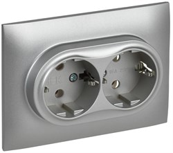 IEK SKANDY Серебряный Розетка 2-ая с/з без защитных шторок 16А в сборе SK-R08S SK-R21-16-K23-F - фото 74105