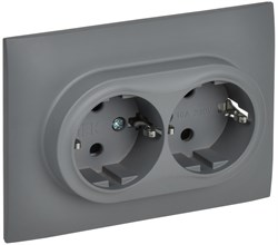 IEK SKANDY Серый Розетка 2-ая с/з с защитными шторками 16А в сборе SK-R07Gr SK-R24-16-K03-F - фото 74122