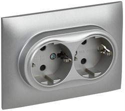 IEK SKANDY Серебряный Розетка 2-ая с/з с защитными шторками 16А в сборе SK-R07S SK-R24-16-K23-F - фото 74125