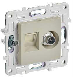 IEK SKANDY Бежевый Розетка двойная TV+RJ45 кат.5E SK-A14B SK-AK20-1-K10 - фото 74157