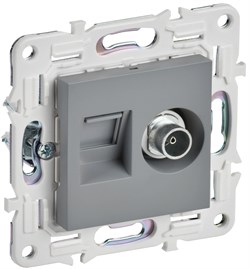 IEK SKANDY Серый Розетка двойная TV+RJ45 кат.6E SK-A15Gr SK-AK20-2-K03 - фото 74174
