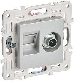 IEK SKANDY Серебряный Розетка двойная TV+RJ45 кат.6E SK-A15S SK-AK20-2-K23 - фото 74177