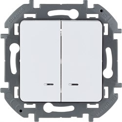Legrand Inspiria белый выключатель двухклавишный с подсветкой/индикацией 10 AX - 250 В 673630 - фото 74657