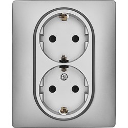 Розетка двойная с заземлением - Legrand/Daccord Inspiria - со шторками в сборе 16А 250В винтовые зажимы - алюминий 673452 - фото 74830
