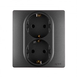Legrand Etika антрацит 2-я розетка с заземлением, со шторками, автозажимные клеммы 672633 - фото 74906