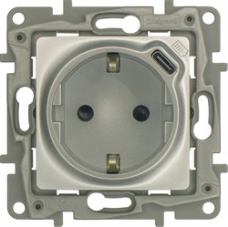 Legrand Etika алюминий  розетка с заземлением, со шт. 16А 250В с USB тип C 1500мА 7,5Вт безвинтовые зажимы 672488 - фото 75069