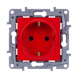 Legrand Etika Красный Розетка с/з со шторками 672722 - фото 75087