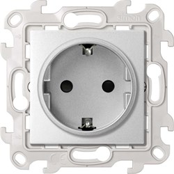 Simon 24 Алюминий Розетка с заземлением и шторками Schuko 2Р+Е 16A 250В~ 2450432-033 - фото 75950