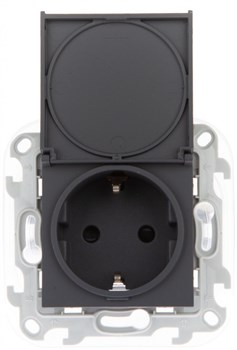 Simon 24 Графит Розетка 2К+3 IP44 с крышкой и защитными шторками Push&Go 2420448-038 - фото 76019