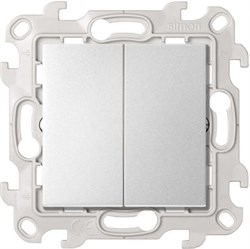 Simon 24 Алюминий Двухклавишный кнопочный выключатель 10A 250В 2410151-033 - фото 76123