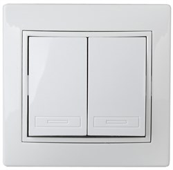 Intro Переключатель Plano 1-107-01 двухклавишный, 10А-250В, IP20, СУ, белый Б0053802 - фото 76198