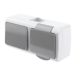 ЭРА Intro Блок розетка с выключателем Atlantic 5-701-03 одноклавишным 2P+E, 10(16)А-250В, открытой установки, IP54, серый Б0050947 - фото 76215