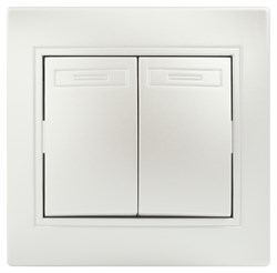 Intro Переключатель Plano 1-107-06 двухклавишный, 10А-250В, IP20, СУ, перламутр Б0053811 - фото 76220