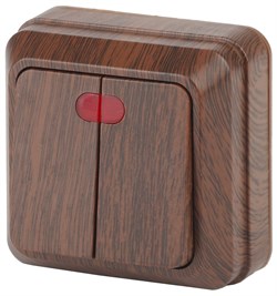 Intro Выключатель Quadro 2-105-10 двухклавишный с подсветкой, 10А-250В, IP20, ОУ, венге Б0053770 - фото 76221