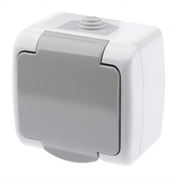 ЭРА Intro Розетка Atlantic 5-201-03 с заземлением 2P+E Schuko, 16А-250В, IP54, открытой установки, серый Б0050945 - фото 76227