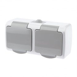 Intro Розетка Atlantic 5-204-03 двойная с заземлением 2х2P+E Schuko шторки, 16А-250В, IP54, открытой установки, серый Б0051061 - фото 76234