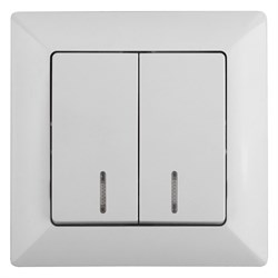 Intro Выключатель Solo 4-105-01 двухклавишный с подсветкой, 10А-250В, IP20, СУ, белый Б0053593 - фото 76235