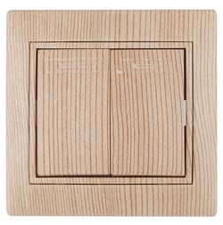 Intro Выключатель Plano 1-104-11 двухклавишный, 10А-250В, IP20, СУ, Plano, сосна Б0053771 - фото 76239