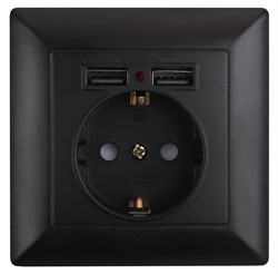 Intro Розетка Solo 4-410-05 с заземлением P+E Schuko со шторками, 16А-250В + 2хUSB, IP20, СУ, антрацит Б0053717 - фото 76260