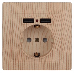 Intro Розетка Plano 1-410-11 с заземлением 2P+E Schuko со шторками, 16А-250В + 2хUSB 5В-2,1А, IP20, СУ, сосна Б0053949 - фото 76276