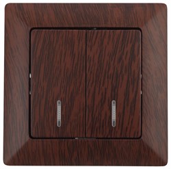 Intro Выключатель Solo 4-105-10 двухклавишный с подсветкой, 10А-250В, IP20, СУ, венге Б0053599 - фото 76279