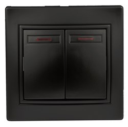 Intro Выключатель Plano 1-105-05 двухклавишный с подсветкой, 10А-250В, IP20, СУ, антрацит Б0053780 - фото 76287