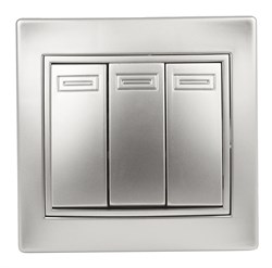 Intro Выключатель Plano 1-106-03 тройной, 10А-250В, IP20, СУ, алюминий Б0053791 - фото 76299