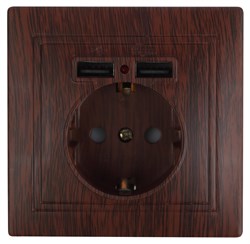 Intro Розетка Plano 1-410-10 с заземлением 2P+E Schuko со шторками, 16А-250В + 2хUSB 5В-2,1А, IP20, СУ, венге Б0053948 - фото 76323