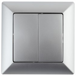 Intro Выключатель Solo 4-104-03 двухклавишный 10А-250В, IP20, СУ, алюминий Б0053587 - фото 76354