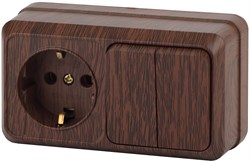 Intro Блок розетка с выключателем Quadro 2-702-10 двойным горизонтальный 10(16)А-250В, IP20, ОУ, венге Б0053877 - фото 76359