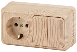 Intro Блок розетка с выключателем Quadro 2-702-11 двойным горизонтальный 10(16)А-250В, IP20, ОУ, сосна Б0053880 - фото 76360