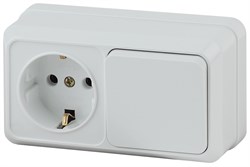 Intro Блок розетка с выключателем Quadro 2-701-01 горизонтальный 10(16)А-250В, IP20, ОУ, белый Б0053864 - фото 76365