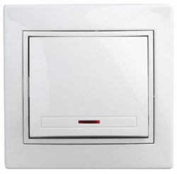 Intro Выключатель Plano 1-102-01 одноклавишный с подсветкой, 10А-250В, IP20, СУ, белый Б0053729 - фото 76367