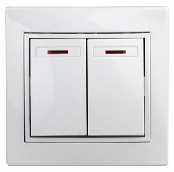 Intro Выключатель Plano 1-105-01 двухклавишный с подсветкой, 10А-250В, IP20, СУ, Plano, белый Б0053773 - фото 76368