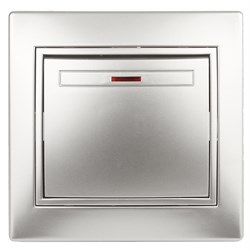 Intro Выключатель Plano 1-102-03 одноклавишный с подсветкой, 10А-250В, IP20, СУ, алюминий Б0053731 - фото 76371