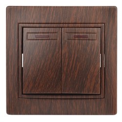 Intro Выключатель Plano 1-105-10 двухклавишный с подсветкой, 10А-250В, IP20, СУ, венге Б0053784 - фото 76374