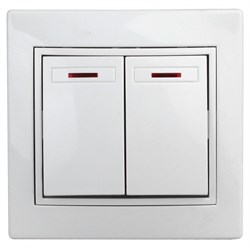 Intro 1Э-105-01 Выключатель двойной с подсветкой, 10А-250В, СУ, б.л., Plano, белый (10/200/2400) Б0038826 - фото 76387