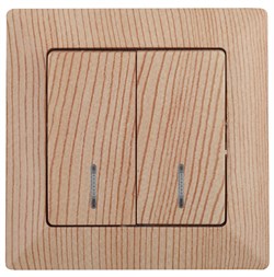 Intro 4-105-11 Выключатель двойной с подсветкой, 10А-250В, СУ, Solo, сосна (10/200/2000) Б0053600 - фото 76398