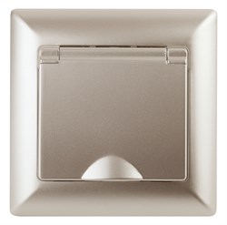 Intro Розетка Solo 4-203-04 с заземлением 2P+E Schuko с крышкой, 16А-250В, IP20, СУ, шампань Б0053660 - фото 76400