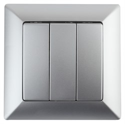 Intro Выключатель Solo 4-106-03 трехклавишный 10А-250В, IP20, СУ, алюминий Б0053603 - фото 76417